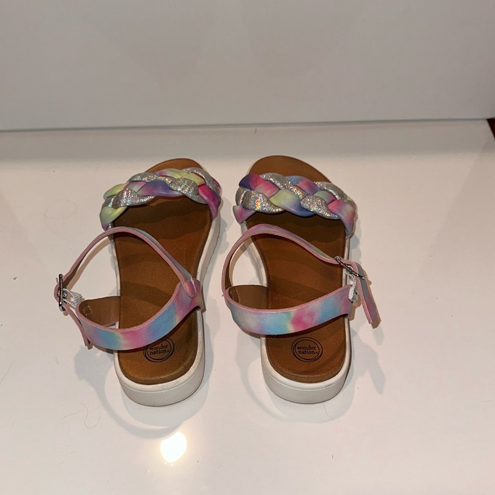 WONDER NATION Rainbow Girls Sandals Puff Braid Size 1